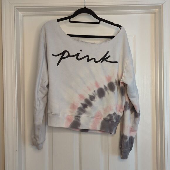 PINK by Victoria's Secret Size Medium tie dye Cut Off Shoulder Crop Sweater (z4) - Picture 1 of 6